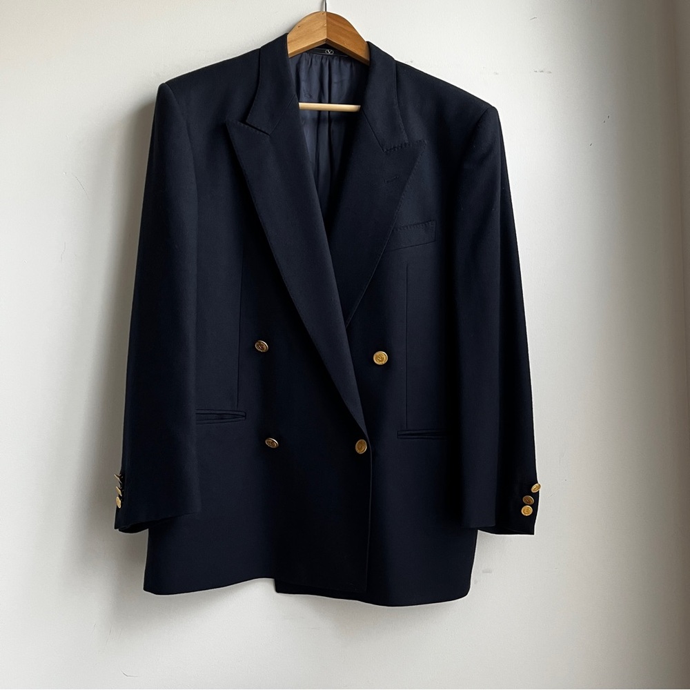 Vintage Valentino Navy Double Breasted Wool/Cashmere Blazer